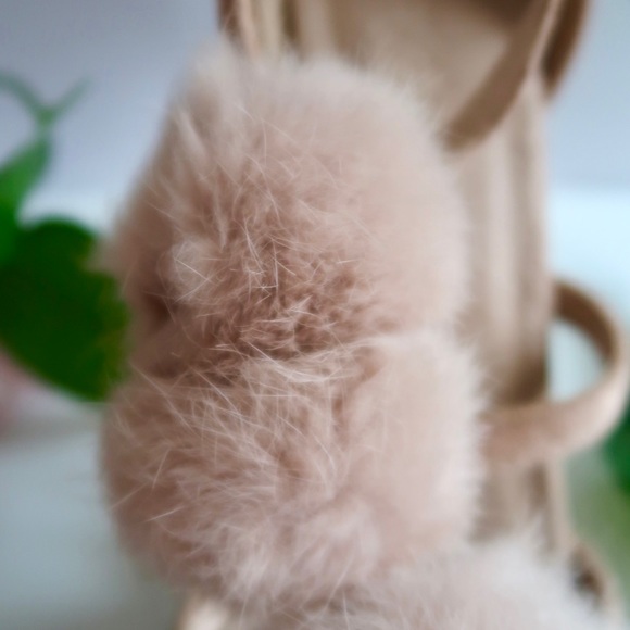Light Pink Suede Heels with fluff balls - Picture 4 of 5